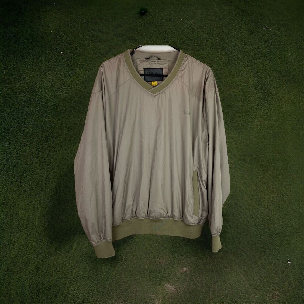 Cabelas Mens Size Large Beige Pullover Windbreaker V Neck - Hunting / Outdoors